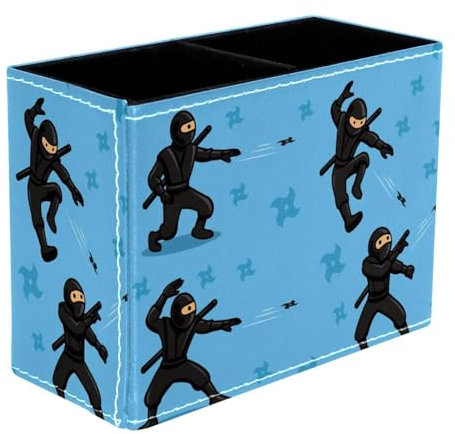 VAPOKF Pot à crayons bleu avec motif ninja japonais - Étoile lancée - 2 compartiments - Pot à crayons, pinceaux de maquillage - Organiseur de fournitures de bureau pour la maison et le bureau