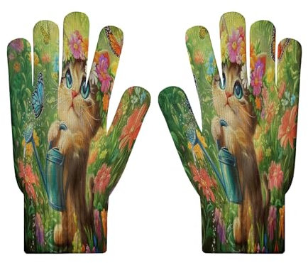 Winterhandschuhe Für Damen Und Herren – Lustige Arbeitshandschuhe Mit Niedlichen Katzenmotiven, Thermo-Strickhandschuhe Mit Girlande, Touchscreen-Handschuhe Für Damen Zum Laufen Im Freien, Sms-Arbe