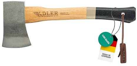 Adler Yankeebeil inkl. Lederschutz: Geschmiedetes Holzbeil aus C60-Stahl, Allrounder-Holzaxt mit 38 cm Hickory-Stiel, Anti-Rutsch Outdoor-Beil, Survival Axt für Camping & Wandern, Braun/schwarz, 650 g