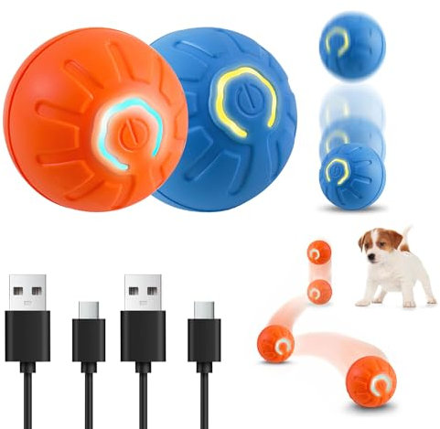 2Pcs Electric Interactive Dog Toy Ball, Automatic Active Rolling Balls for Small Medium Dogs Cats, Self Moving Bouncing Jumping Funny Pet Toys for Boredom Puppy Cat Kitten Indoor Outdoor(Blue+Orange)