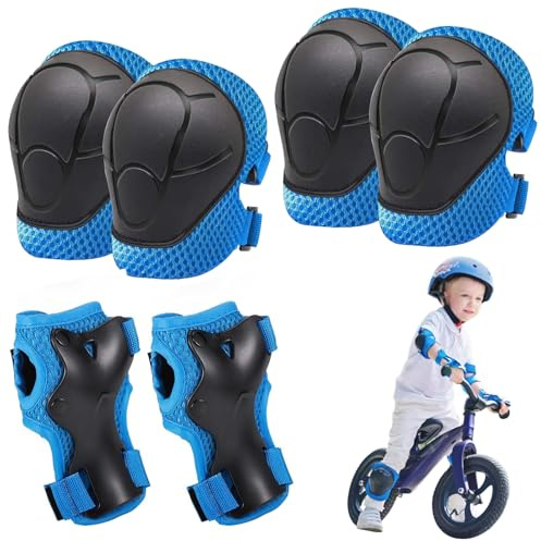 Ginocchiere per bambini, 6 in 1, ginocchiere e gomitiere, attrezzatura protettiva per skateboard, set di attrezzi protettivi per ciclismo, pattinaggio a rotelle