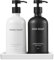 Janxin 2 pcs Bouteille Verre 500ml, Distributeur Savon Verre, Distributeur de Savon Noir et Blanc Set, Fournitures De Cuisine, Rechargeables, avec Plateau(Flacon Blanc et Noir + tête Noire)