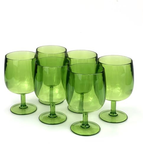 Yalin Set of 6 Unbreakable 12 oz Acrylic Plastic Wine and Water Tumbler Stackable Goblets. (Green, 12 oz)