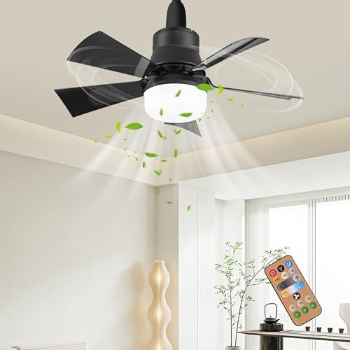 KEAGAN LED Ceiling Fan with Lights, E27 40W Ceiling Fan Lights with Remote Control, LED Dimmable, 3 Speeds, Timing, Modern LED Ceiling Light for Living Room Bedroom