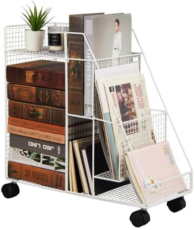 Trintion Sleek Compact Iron Storage Cart - Rolling Under-Desk Bookshelf with Easy Assembly and Painted Finish for Home & Office (WHITE)