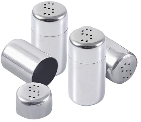 4 Stück Mini Salzstreuer, Klein Edelstahl Salzstreuer, 5ml Salz Gewürzstreuer Silber Pfefferstreuer mit Deckel für Gewürze Kräuter, Restaurants Küche Unterwegs Grill im Freien Camping Outdoor