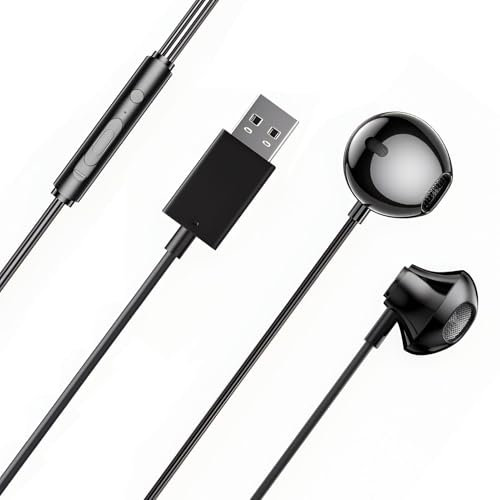 USB Earphones for PC Dell, Wired In Ear USB Headphones with Microphone, 1.5m Headset Earbuds for Laptop Computer, Type A Earphones for Surface, PS4, PS5, Chromebook, Windows, Mac, 2Pcs