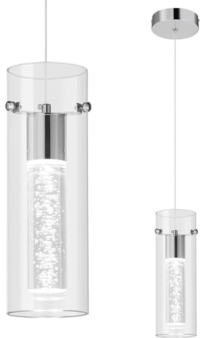 SHJNGMY Moderne Pendelleuchte für Kücheninsel Chrome Hängelampe Integrierte LED-Hängelicht mit Kristallblase Glas Anhängerlicht Höhenverstellbare Schlafzimmer Anhängerlichten（1-Pack）