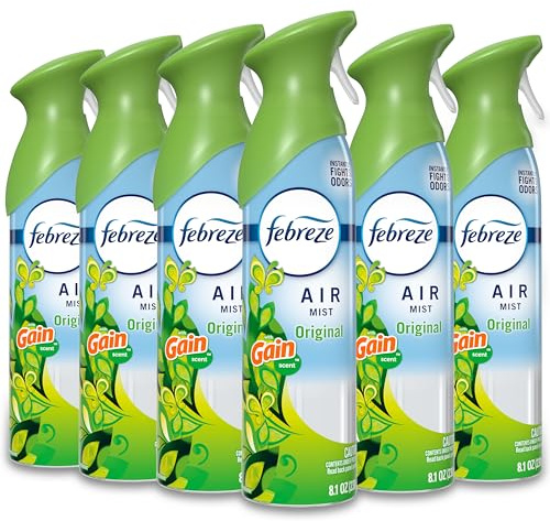 Febreze Air Mist, Air Freshener Spray, Odor Fighting Room Spray, Deodorizer for Home Bathroom Kitchen Office Apartment Dorm Room Classroom, Gain Original Scent, 8.1oz (Pack of 6)