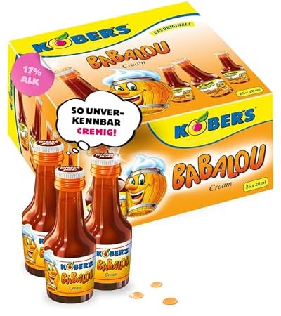 KOBER’S Babalou Cream I Sahnelikör in 25 Mini-Flaschen à 20 ml I Cremiger Likör mit süßlicher Vanille Note I 17% Vol. I Sahnelikör-Set für Geburtstag & Karneval
