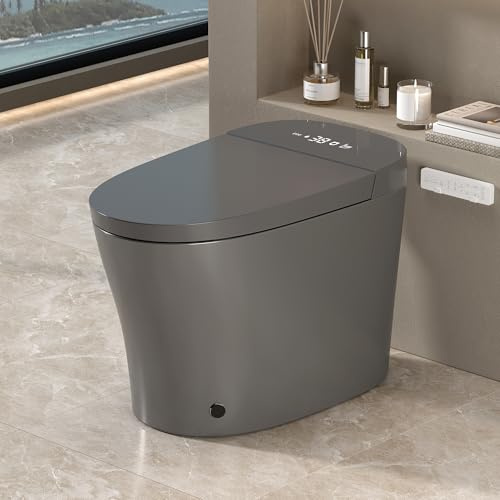 WinZo ADA WC intelligente con bidet integrato, WC monoblocco con apertura/chiusura automatica e scarico, sedile riscaldato, lavaggio anteriore e posteriore, display a LED, luce notturna, 30,5 cm