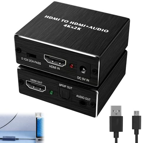 4K x 2K HDMI Optical Adapter, HDMI Audio Extractor with 3.5mm Stereo Output 7.1CH, Compatible for PS5/PS4/PS3/Blu-ray/3D HDTV