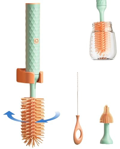 Baby Bottle Brush, 360-Degree Rotating Electric Bottle Brush, 3Pcs/Set Automatic Cleaner, Waterproof Silicone