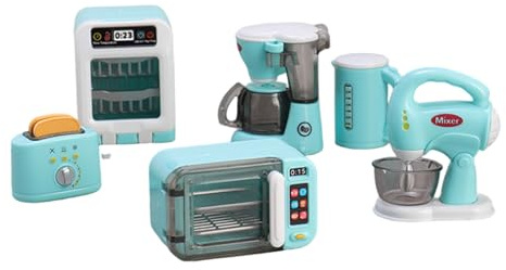 Aetherize Kids Kitchen Set, Pretend Play Toy with Working Microwave, Toaster & Coffee Maker, 6+ Mini Appliances for DIY Assembly, Kitchen Toys for Girls & Boys Ages 6 and Up Blue Kids Set