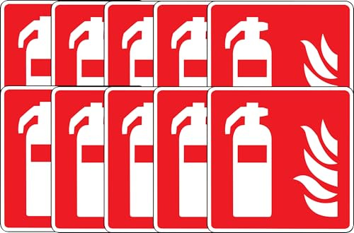 10 Stickers Pictogramme Extincteur Autocollant 8.5cm – Conforme Sécurité Incendie – PVC Résistant Intérieur/Extérieur – Signalisation Obligatoire – Rouge