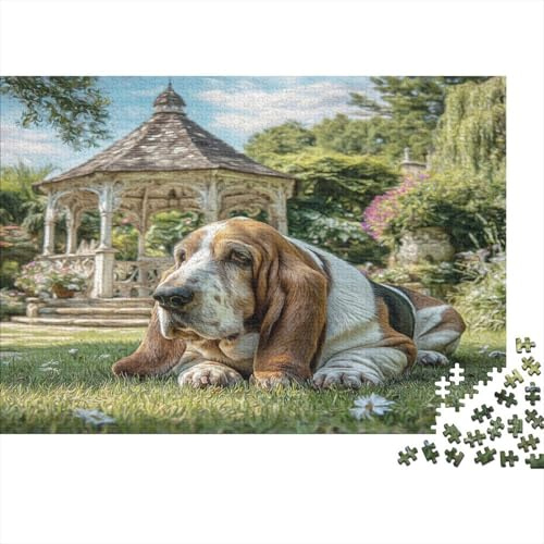 Garden Pavilion Jigsaw Puzzle for Adults 1000 Piece Jigsaw Puzzle Basset Hound Puzzle Game for Family Focus Decor Gift 52x38cm/1000pcs