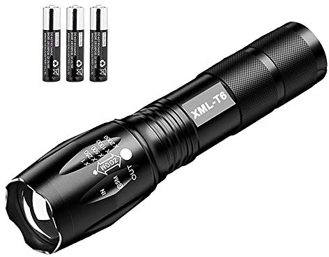 LED linterna T6 10 W, AAA linterna, 18650 de Zoomable Linterna, resistente al agua Linternas, (XM-L, 5 modos LED Set de embalaje con AAA Pilas recargables