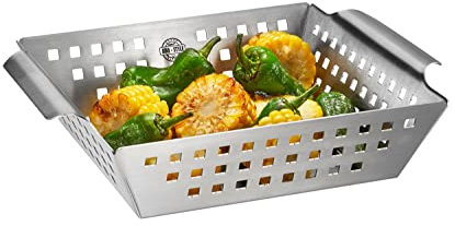 GEFU Grillschale BBQ klein – Edelstahl Grillkorb mit seitlichen Griffen | Perfekt für Gemüse, Fisch, Kartoffeln | Optimale Hitzezirkulation
