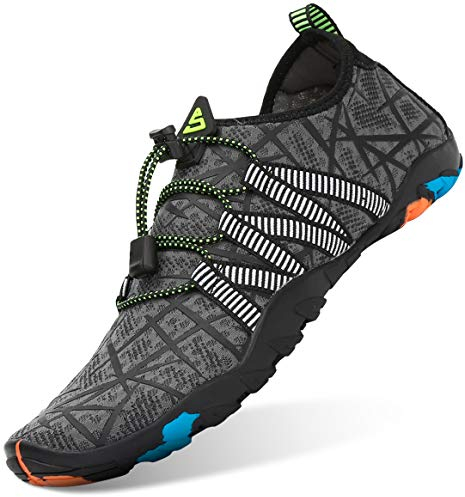 SAGUARO Badeschuhe Herren Wasserschuhe Männer Strandschuhe Damen Aquaschuhe Neoprenschuhe rutschfeste Schwimmschuhe Lichtgrau 46 EU