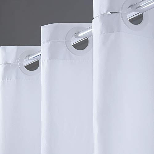 Furlinic Duschvorhang Überlänge Weiß, Schmale Textile Duschvorhänge aus Stoff für Dusche, aus Polyester Anti-schimmel Wasserabweisend und Waschbar, 120x213 Hookless.
