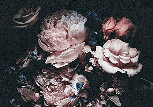 WallArena - Vlies Fototapete Blumen Vintage Blumenstrauß Pfingstrosen schwarz Rosen 254x184 cm - Fototapeten - Tapeten - für Wohnzimmer Schlafzimmer - Vliestapete Wandtapete Tapete - inkl. Kleister