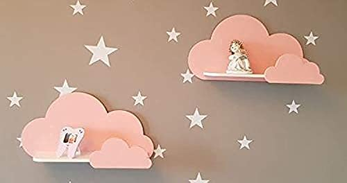 Set von 2 Happy Woody Cloud Wandregale für Kinderzimmer, Schweberegal aus Holz, Babyzimmer-Dekor, Kinderzimmer-Dekoration, Kinderzimmer-Wanddekor, Geschenk-Set (Pink)