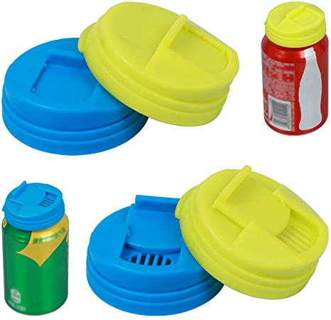 4 Pack Plastic Can Lids for Fizzy Drinks, Easy to carry Reusable Can Covers,Straw Soda Can Lid With Buckle,for Standard Size Cans Fizzy Drinks,Soda,Beer,Energy,Drink Juice,Coke