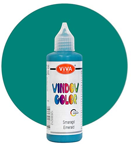 Viva Decor Window Color (Smaragd, 90 ml) Fenstermalfarben für wieder abziehbare Bilder und Sticker für Deko, Spiegel, Fliesen, Vasen und Fenster - Made in Germany
