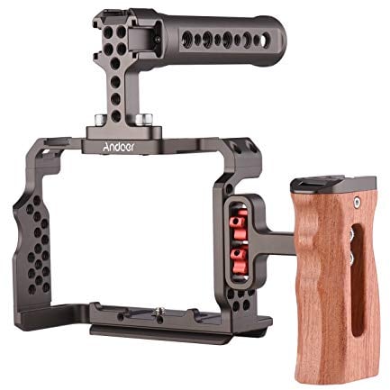 Andoer Camera Rig Kit de Rechange en Alliage d'aluminium avec poignée en Bois sur la poignée supérieure de la vidéo pour Sony A7R III, A7 II, A7III
