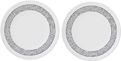 EagleWiz Set of 2 Silver Round Crushed Jewels Diamante Mirrored Candle Plate Wedding Table Centrepiece Crystal candleplates 20cm