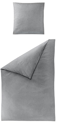 Traumschloss Seersucker Bettwäsche, hellgrau, 135x200 & 80x80, 100% Baumwolle, perfekt für den Sommer