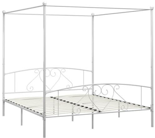 vidaXL Himmelbett Bett Bettgestell Doppelbett Metallbett Bettrahmen Lattenrost Schlafzimmerbett Schlafzimmermöbel Ehebett Weiß 180x200cm