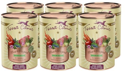 Terra Canis Rind mit Brokkoli, Marktragout Nassfutter für Hunde, 6x385g | 100% Lebensmittelqualität aller Rohstoffe, mit frischem Fleisch und Marktgemüse, allergenarm und glutenfrei
