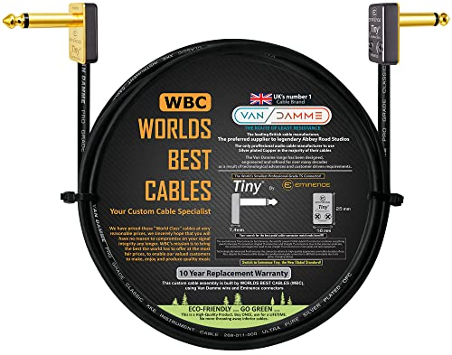 Van Damme Pro Grade Classic XKE - Cable de conexión de pedal de efectos de instrumento de guitarra y bajo blindado de 50 cm con Eminence Tiny chapado en oro en ángulo TS
