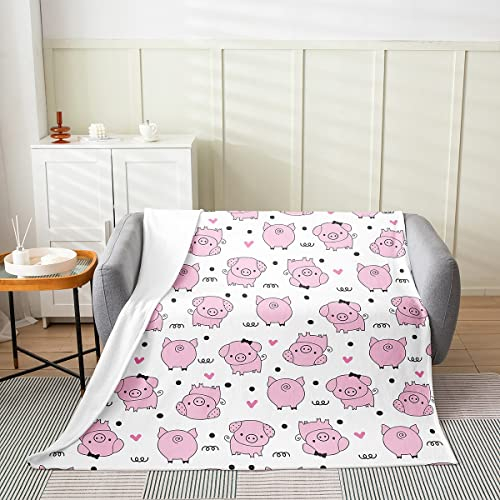 Flanell Decke mit Schweinen Saison süßes Schwein Fleece Decke für Kinder Jungen Mädchen schöne Tier Überwurfdecke Schlafsofa Couch Dekoration rosa Haustier Bauernhaus Tier Plüschdecke, 150 x 200 cm