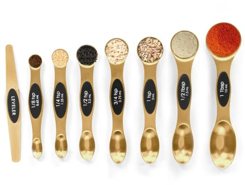 Magnetic Measuring Spoons Set Stainless Steel with Leveler, Stackable Metal Tablespoon Measure Spoon for Baking, Measuring Cups and Spoon Set Kitchen Gadgets Apartment Essentials Fits in Spice Jars
