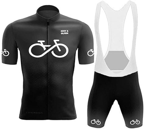 Herren Radtrikot Set Fahrrad Kurzarm Set mit 9D gepolsterten Trägerhosen MTB Rennrad Fahrradtrikot Fahrrad Shirts Bib Atmungsaktiv Schnell Trocknend für Radfahren MTB Jogging (Schwarz B,XL)