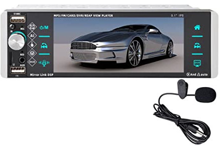 1 DIN 5.1 Pulgadas Radio para automóvil Bluetooth IPS Pantalla táctil capacitiva Estéreo para automóvil Soporte Mirrorlink Asistente de Voz AI RDS Am FM 4-USB + Micrófono de Cuello