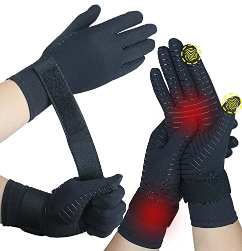 2 Paar Kupfer Arthritis Handschuhe,Vollfinger Kompressionshandschuhe für Damen Herren, Arthritis Schmerzlinderung für Karpaltunnel, RSI, Tendinitis,Handschmerzen Tippen Gaming Handgelenkstütze (L/XL)