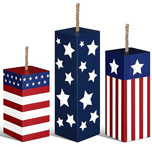 Weysat 3 Pcs 4th of July Table Decor Wood Patriotic Table Centerpieces