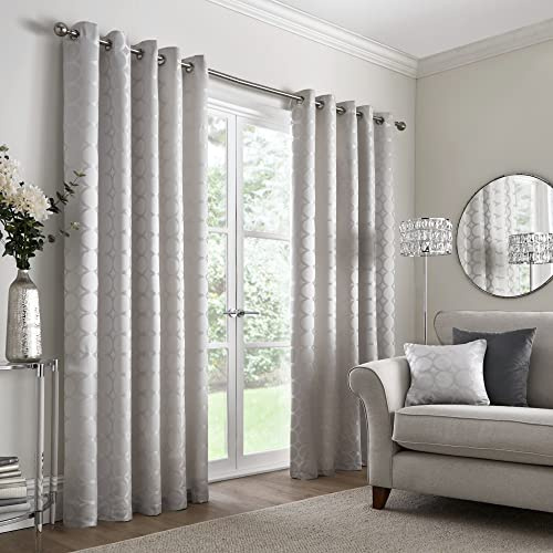 Appletree Boutique - Cassina - Jacquard Pair of Eyelet Curtains - 46 Width x 54 Drop (117 x 137cm) in Silver