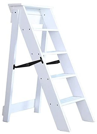 5 Step Ladder Portable Stepladder Folding Stairs Chair Home Kitchen Library Climb Steps Ladder Wooden Ladder Stool Bookshelf Display Shelves