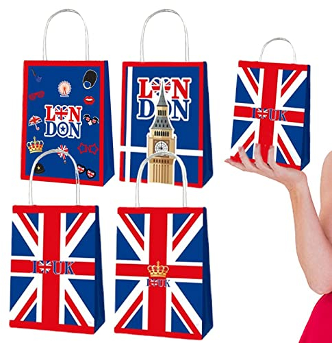 Suphyee Union Jack-Taschen - Vintage UK Flagge Papiertüten,12 Wiederverwendbare, tragbare Handtaschen zur Aufbewahrung, praktischer Einkaufssack für Partybevorzugungen