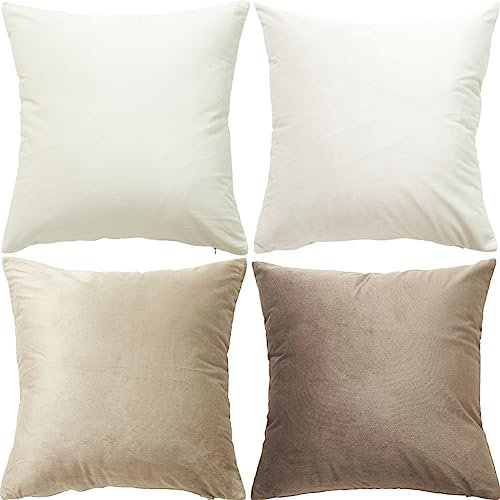 GONOVE Kissenbezüge 45x45cm Weicher Samt Bunte Plain Kissenbezug 4er Set Dekorative Kissenhülle Zierkissenbezüge Kissen für Sofa Couch Zuhause Wohnzimmer, Neutral Serie