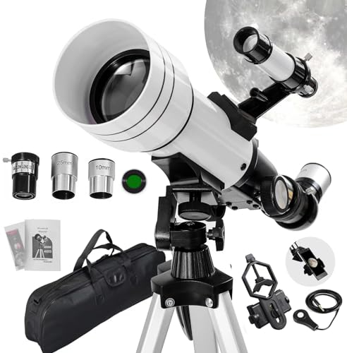 ClaeroruA Teleskop Astronomie,70mmTeleskope für Kinder und Erwachsene Anfänger,Astronomisches Refraktions Teleskop für Einsteiger, mit Telefon Adapter und Verstärkung Stativ,Weiß