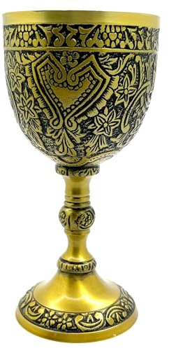 Cáliz de latón macizo de 8 onzas con acabado antiguo de latón, taza para comunión, ceremonias religiosas, bodas, decoración del hogar