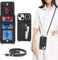 Zouzt for iPhone 15 Case with Cord and Card Holde, Zipper Wallet Case with Crossbody Lanyard Ring Adjustable Necklace Protective Cover Women for iPhone 15 6.1 Inch - Black