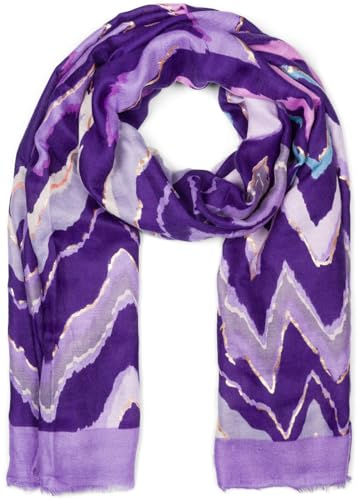 styleBREAKER Damen Schal mit buntem Zick Zack Zacken Muster und Metallic Akzenten, Stola mehrfarbig gezackt 01016221, Farbe:Violett-Flieder