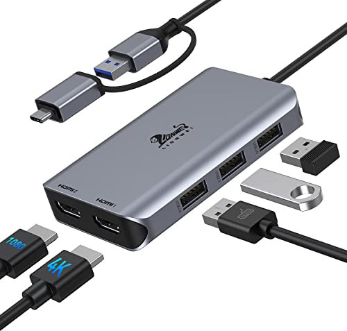 Docking Station USB 3.0 Stations d'accueil, Adaptateur USB 3.0 vers Double HDMI et 3 Port USB, Hub USB C Dual HDMI Compatible avec MacBook Pro/Air M1/M2, Surface Pro, ChromeBook, Dell