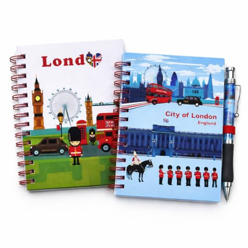 Bells Box 2 x A6 London Souvenirs Notebook and Pen - England British Stationary Gift Set - London Iconic Landmark Notepad with Pen